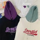 Fleece-lined Letter Printed Two Tone Hoodie
