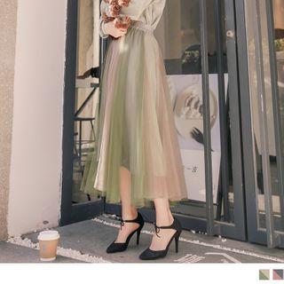 Two Tone Layered Mesh A-line Skirt