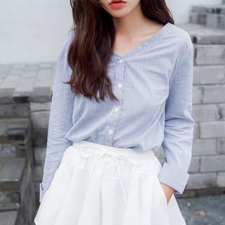 Striped V-neck Long-sleeve Blouse