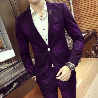 Set: Printed One-button Blazer + Pants