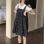 Flower Embroidered Mini Overall Dress / Short-sleeve Shirt
