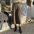 Button-detail Pintuck-trim Midi Skirt