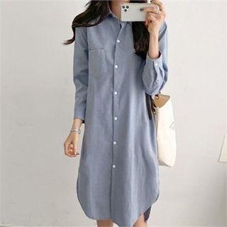 Pocket-front Round-hem Shirtdress