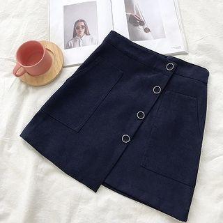 Asymmetric Plain High-waist A-line Skirt