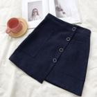 Asymmetric Plain High-waist A-line Skirt