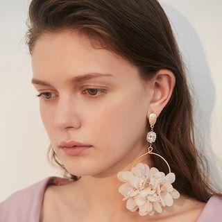 Fabric Flower Dangle Earring 1 Pc - Almond - One Size