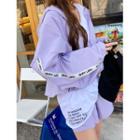 Sports Set: Letter-trim Hoodie + Drawstring-waist Shorts
