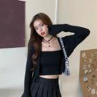 Set: Cardigan + Knit Cropped Camisole Top