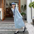 Long-sleeve T-shirt / Bear Print Midi A-line Overall Dress