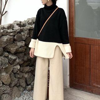 Patchwork Sweater / Fleece-lined Wide-leg Pants