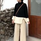 Patchwork Sweater / Fleece-lined Wide-leg Pants