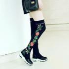 Embroidered Knitted Over-the-knee Boots