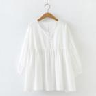 Elbow Sleeve Button Detail Blouse White - One Size