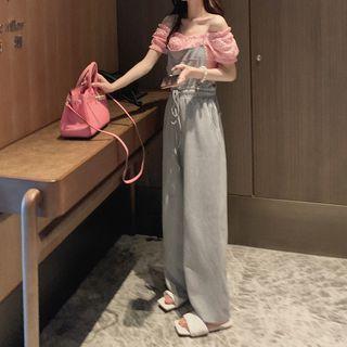 Spaghetti Strap Plain Wide-leg Jumper Pants
