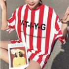 Letter Pinstripe Elbow-sleeve T-shirt