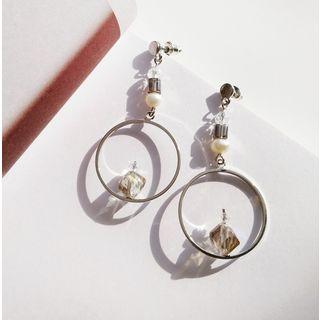 Faux Pearl Hoop Drop Earring 1 Pair - Stud Earring - Silver - One Size