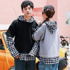Couple Matching Mock Two-piece Gingham Paneled Hoodie