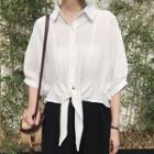 Elbow-sleeve Front Knot Shirt