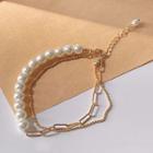 Faux Pearl Layered Bracelet 1062 - White & Gold - One Size