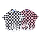 Short-sleeve Checkerboard Flame Print Shirt