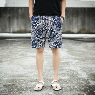 Printed Linen-blend Shorts