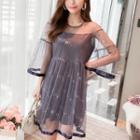 3/4-sleeve Sheer Panel Sequined Dress