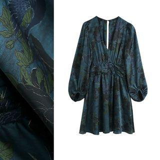 Retro Jacquard V-neck Slim-fit Dress