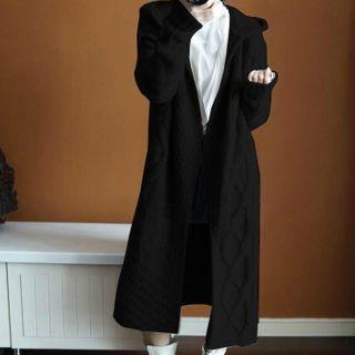 Hooded Open-front Midi Cable Knit Cardigan