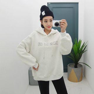 Letter-printed Fleece-lined M Lange Hoodie Oatmeal - One Size