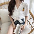 Pineapple Embroidered Short-sleeve Blouse
