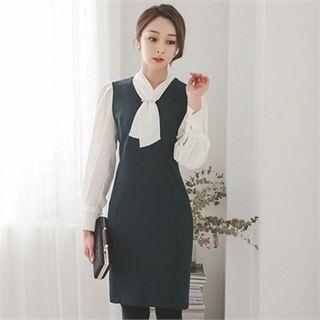 Inset Sleeveless Sheath Dress Chiffon Blouse