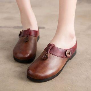 Genuine-leather Button-accent Mules