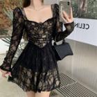 Square-neck Lace A-line Mini Dress