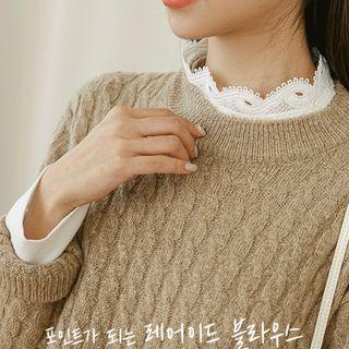Lace Stand-collar Textured Blouse