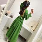 Long-sleeve Open Back Asymmetric A-line Dress