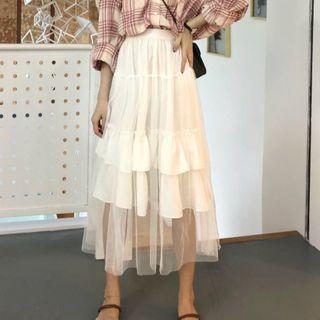 Layer Mesh Midi Skirt Skirt - One Size