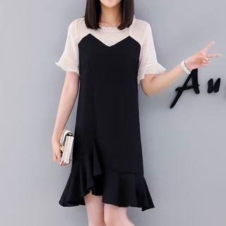 Color Block Short-sleeve Chiffon Dress