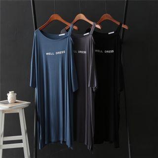 Elbow-sleeve Cold-shoulder Lettering Midi Dress