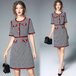 Short-sleeve Houndstooth Dress