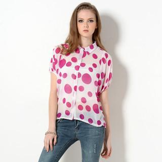 Dolman Sleeve Sheer Polka Dot Blouse Purple - One Size