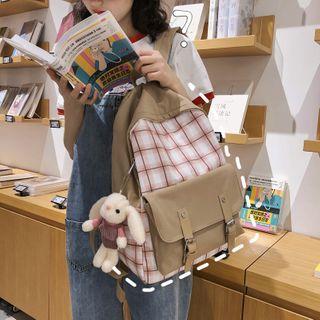 Plaid Panel Nylon Backpack / Bag Charm / Set