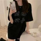 Short-sleeve Bear Print Mini T-shirt Dress