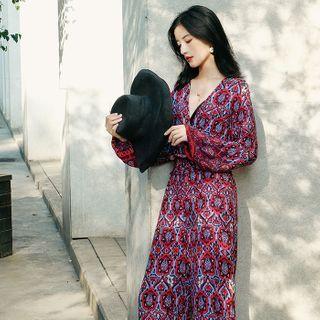 Long-sleeve Print Jumpsuit