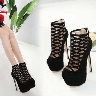 High-heel Platform Perforated Short Boots