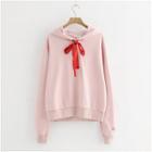 Plain Bow-accent Hooded Pullover