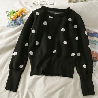 Gather-waist Dotted Knit Top In 6 Colors