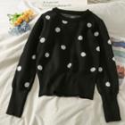 Gather-waist Dotted Knit Top In 6 Colors