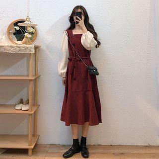 Cable-knit Panel Long-sleeve Midi Shift Dress