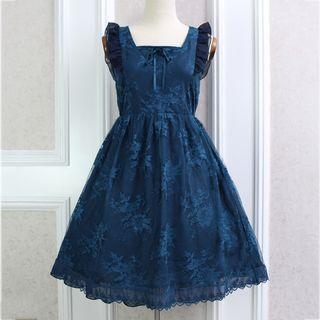 Frill Trim Lace Sleeveless A-line Dress