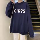 Plain Lettering Oversized Lace-up Back Sweatshirt